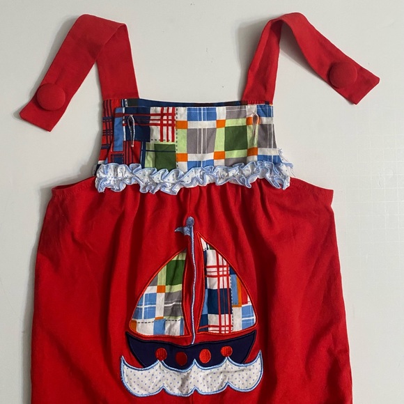 Millie Jay Spring Red Romper nautical Ruffle detail Toddler Girl 12 Months - Picture 11 of 15